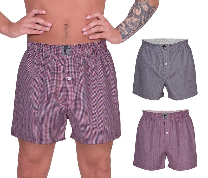 LUFT Mens Two Pack Cotton Checked Print Design Waistband Comfy Ultimate Soft Rise Lightweight Underwear Fine Durable Stretch Fit Boys Boxer Shorts, Red & Brown Medium 2 Pack Count - Image 1